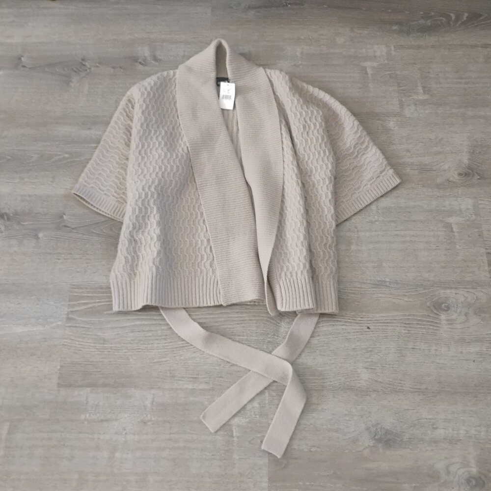 NWT Sutton Studio Petite Lambswool Blend Wrap Cardigan - Taupe PM